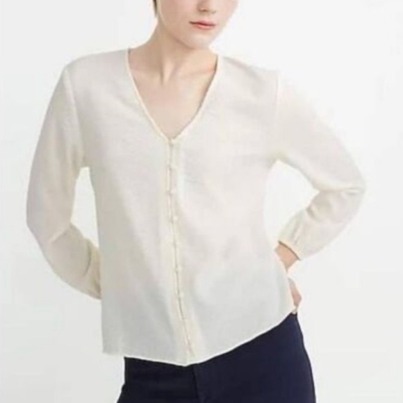 Madewell Ivory Long Sleeve Button Front Crinkle Blouse - Picture 2 of 16